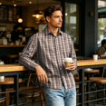 thumbnail image 2 of Wrinkle Free Lightweight Plaid Long Sleeve Button Front Shirt for Men Regular Fit 4 Way Stretch Lapel Collar Easy Outfit Pairing Business Work Fall Shirts M, 2 of 3