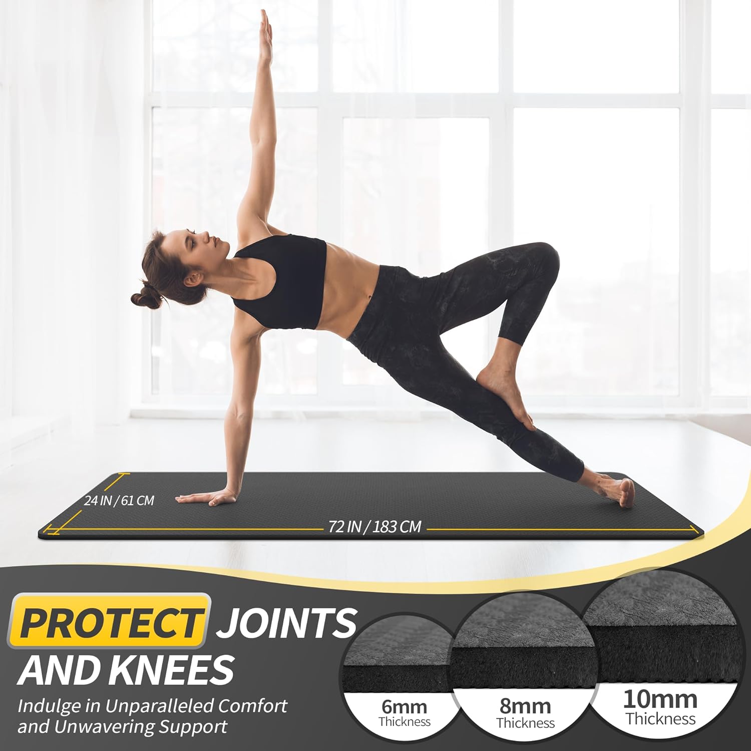 Cambivo 6mm Eco-Friendly Yoga Mat 72" × 24" Black photo 5