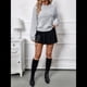 thumbnail image 4 of Suéteres de Cuello Redondo con Apliques Florales 3D para Mujer, Jerseys de Larga con Hombros Caídos, Blusas de Punto Elegantes Gris L, 4 of 10