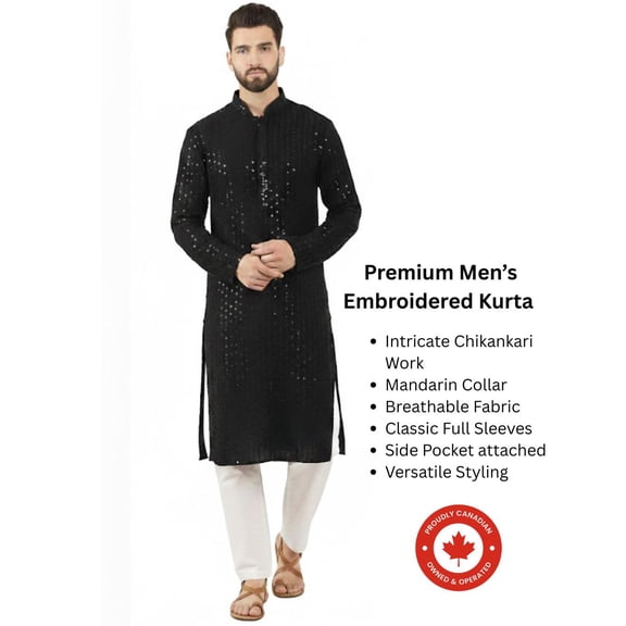 DWEEP SARA Premium Rayon Resham dhaga Sequence Mens Kurta, S