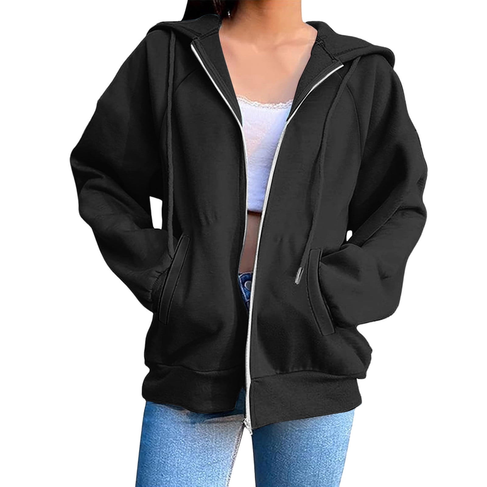 Abomasnow Womens Hoodies Plus Size Zipper Up Hooded Sweatshirts Lightweight Long Sleeve Solid Jacket Coat S-3XL