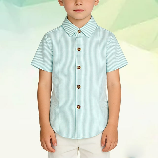LIJCC Kids' Short-Sleeve Button-Down Shirt: Striped Pattern, Collared Design, Durable Fabric & Reinforced Buttons – Perfect for Daily & Semi-Casual Wear