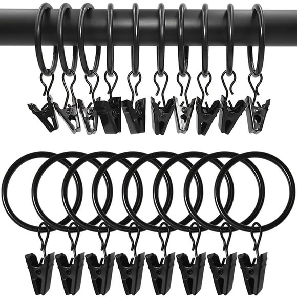 Anillos de cortina con clips WeeksEight, paquete de 100, negros