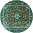 thumbnail image 1 of Ahgly Company Machine Washable Indoor Round Medallion Turquoise Blue Traditional Area Rugs, 8' Round, 1 of 4