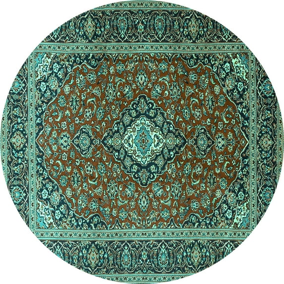 Ahgly Company Machine Washable Indoor Round Medallion Turquoise Blue Traditional Area Rugs, 8' Round