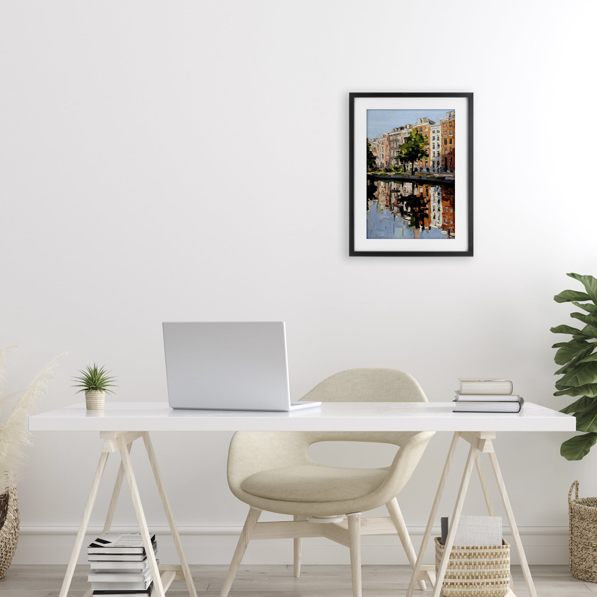 Stupell Industries Waterside Apartments on Canal Black Framed Print Under Glass, design by Petal Prints Design