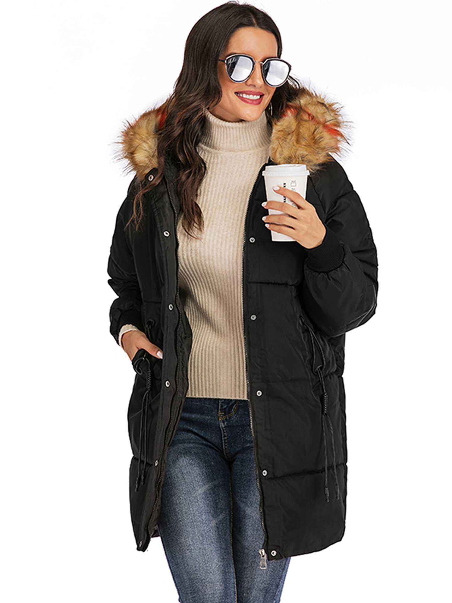 Women's Lined Hooded Thickened Winter Parka Jacket Long Outwear ...