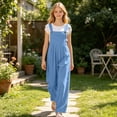 thumbnail image 2 of NordicNest Cotton Linen Overalls for Girls – Casual Mid Waist Denim Trousers with Suspenders, Breathable Spring Summer Pants Kids 4-15Y, 2 of 5
