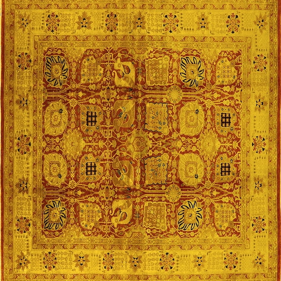 Ahgly Company Indoor Square Oriental Yellow Industrial Area Rugs, 3' Square