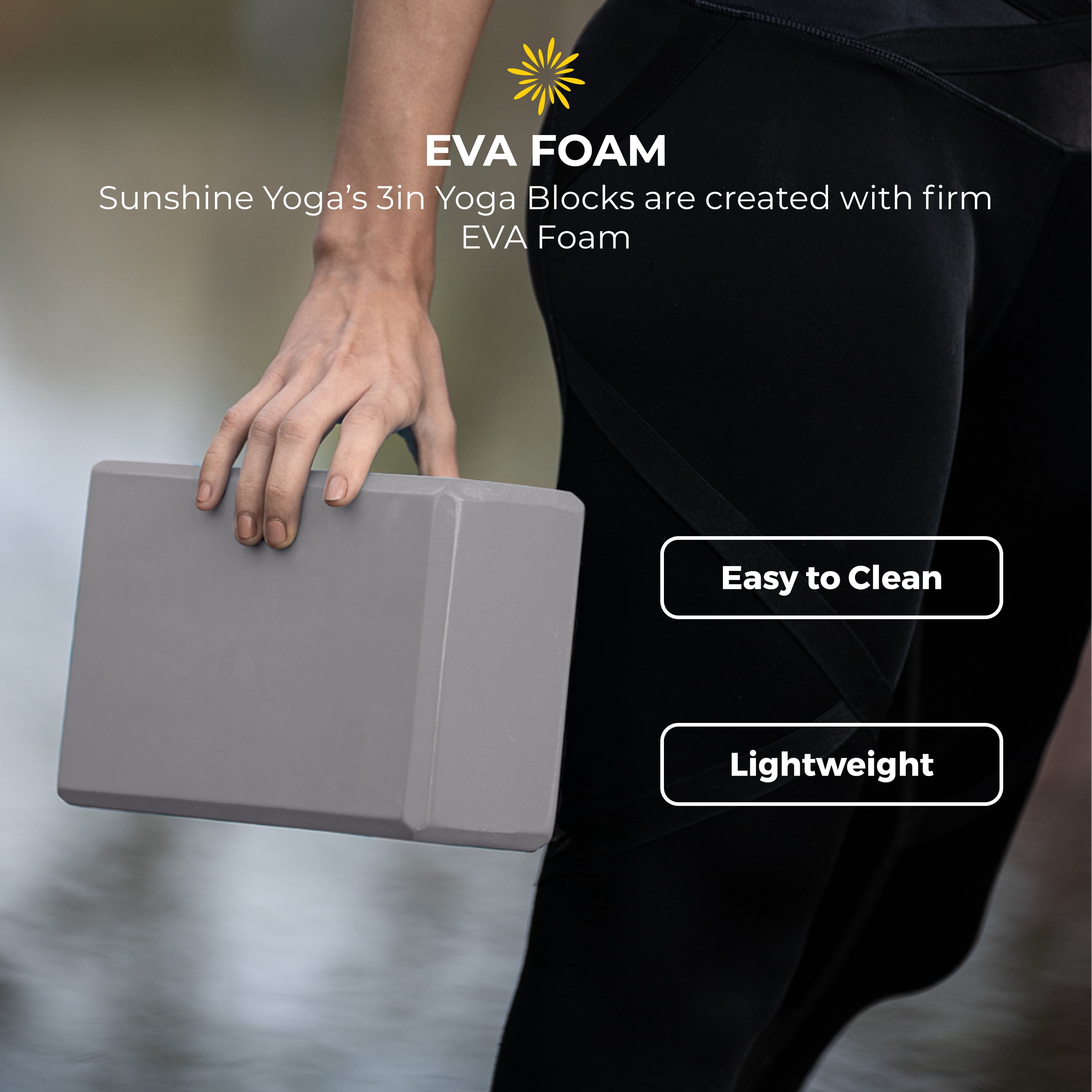 Sunshine Yoga 3" Yoga Block, 10 Pack Bulk EVA Foam Yoga Blocks, Firm and Supportive Yoga Brick, Balance Foam for Stretching, Pilates, and Workout, 3" x 6" x 9", Cool Gray