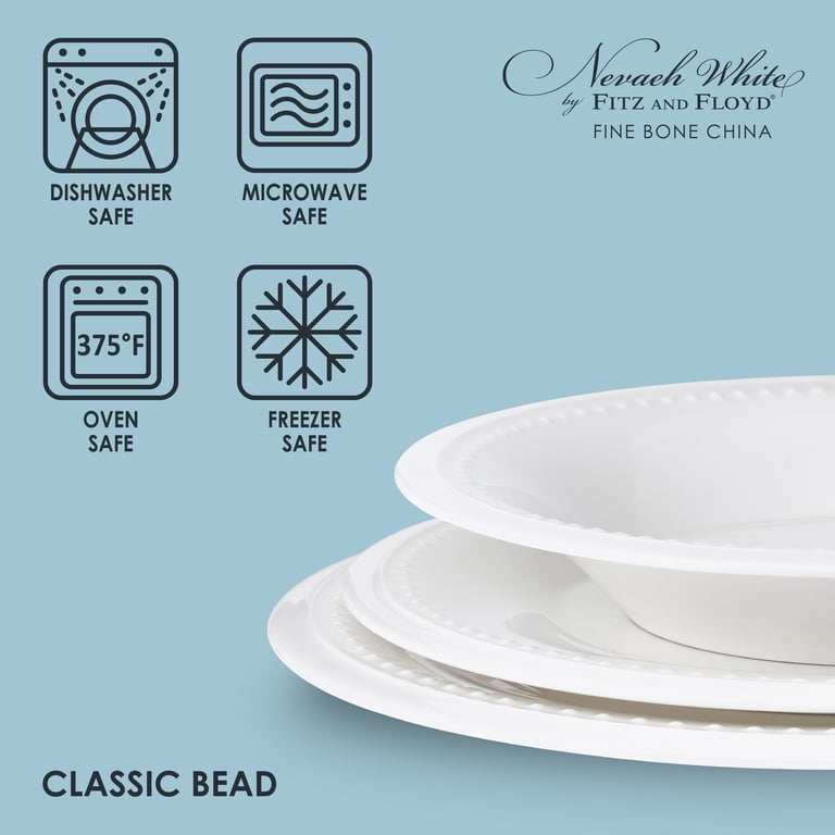 Fitz and Floyd Nevaeh White Classic Bead 12-Piece Bone China