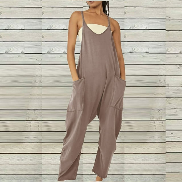 Weiqiqre Women's Jumpsuits, Rompers & Overalls , Fashion Women Casual Cold Shoulder Jumpsuit Solid Suspender Jumpsuits Wide Pocket Leg Pant