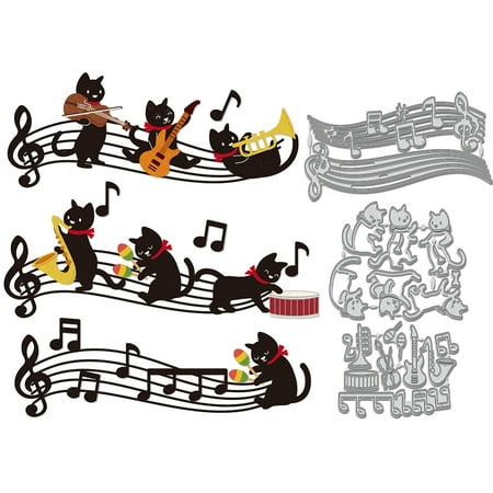 1 Set Cat Theme Carbon Steel Cutting Dies Stencils for DIY Scrapbooking oto Album Decorative Embossing Paper Card Musical Note 85~105x107~167x0.8mm 3pcs/set