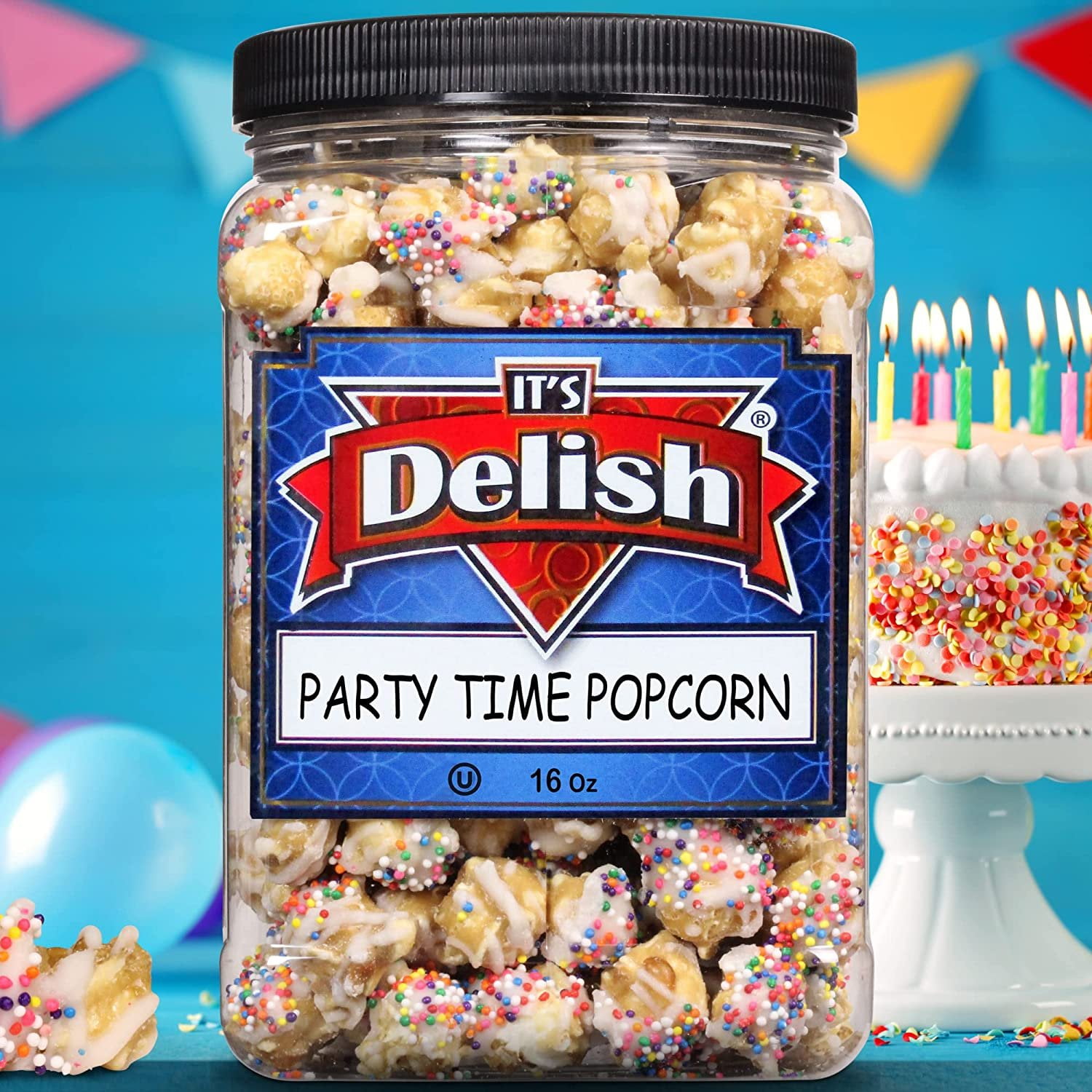 Gourmet Caramel Party Time Popcorn by Its Delish, 16 Oz Jumbo Container