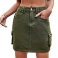 thumbnail image 1 of Falda corta de mezclilla para mujer con múltiples bolsillos cintura elástica falda informal con botones para verano verde militar L, 1 of 6