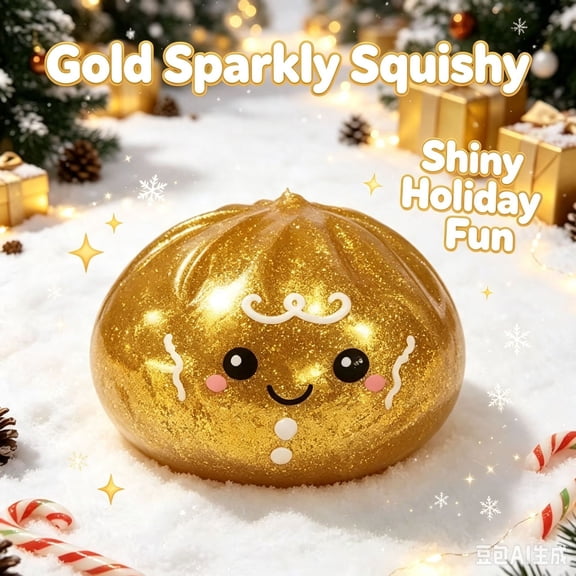 Rare Glitter Christmas Dumpling Squishy, ββGold Dumpling Squishy with Box, Dumplings Squeeze Balls Stress Relief Sensory for Holiday & Birthday Gifts