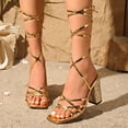 thumbnail image 2 of Rokment Womens Sparkly Metallic Block High Heels Mid Calf Strappy Dress Sandals for Bride Wedding Summer Fashion Casual Sexy Leather Open Square Toe Heeled Bridal Dressy Sandals Gold Size 6.5, 2 of 7