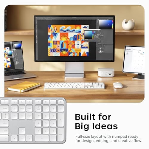 Satechi Slim EX3 Wireless Keyboard, Full-Size Keyboard w/Numpad, Multi-Device Bluetooth, 2.4GHz Connection for macOS, Windows, Android, Instant OS Key Remap,USB-C