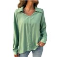 thumbnail image 1 of Moda mujer Casual solapa manga larga Color sólido camisa Top blusa tipo cárdigan de un solo pecho Pompotops  FGAJ20895, 1 of 8