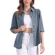 thumbnail image 1 of Camisa de mezclilla INSPIRE CHIC para mujer con mangas abullonadas 3/4, cuello y botones, color gris azul, 1 of 6