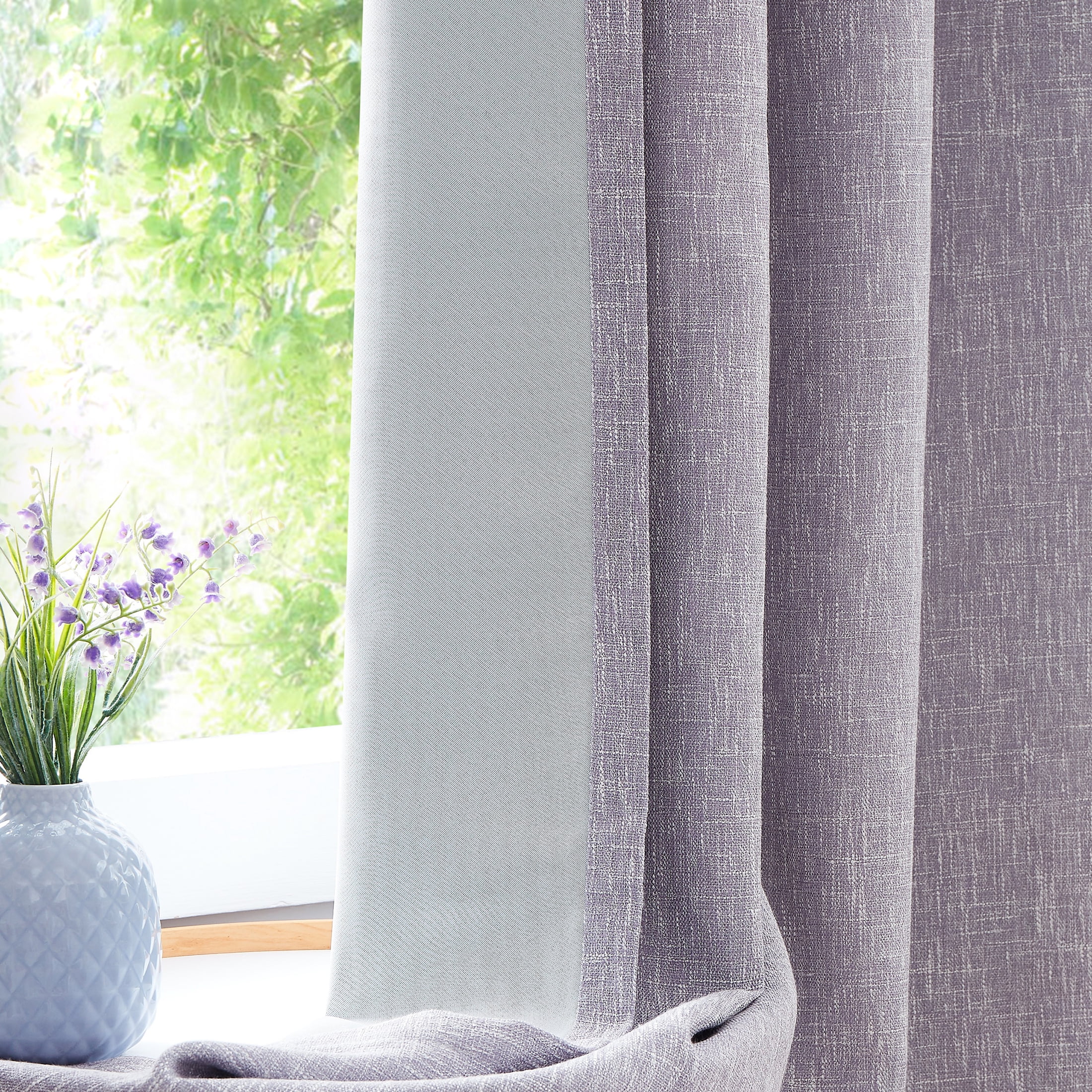 Uptown Home Lavender Solid Heavy Linen Textured Full Blackout Curtain Panle for Bedroom Living Room Office with Gray Liner, Grommet, 50"x84"x2