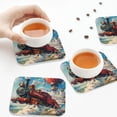 thumbnail image 3 of KLL Drink Coasters Set Square of 4,PU Leather Absorbent Coasters Set Decorative Coffee Cup Coasters Housewarming Gift for Home Decor-Beautiful Red Train Hot Air Balloon, 3 of 5