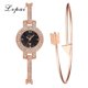 thumbnail image 1 of Ivpai Reloj femenino con correa de aleación de cuarzo y diamantes de imitación brillantes con pulsera (oro rosa negro), 1 of 4