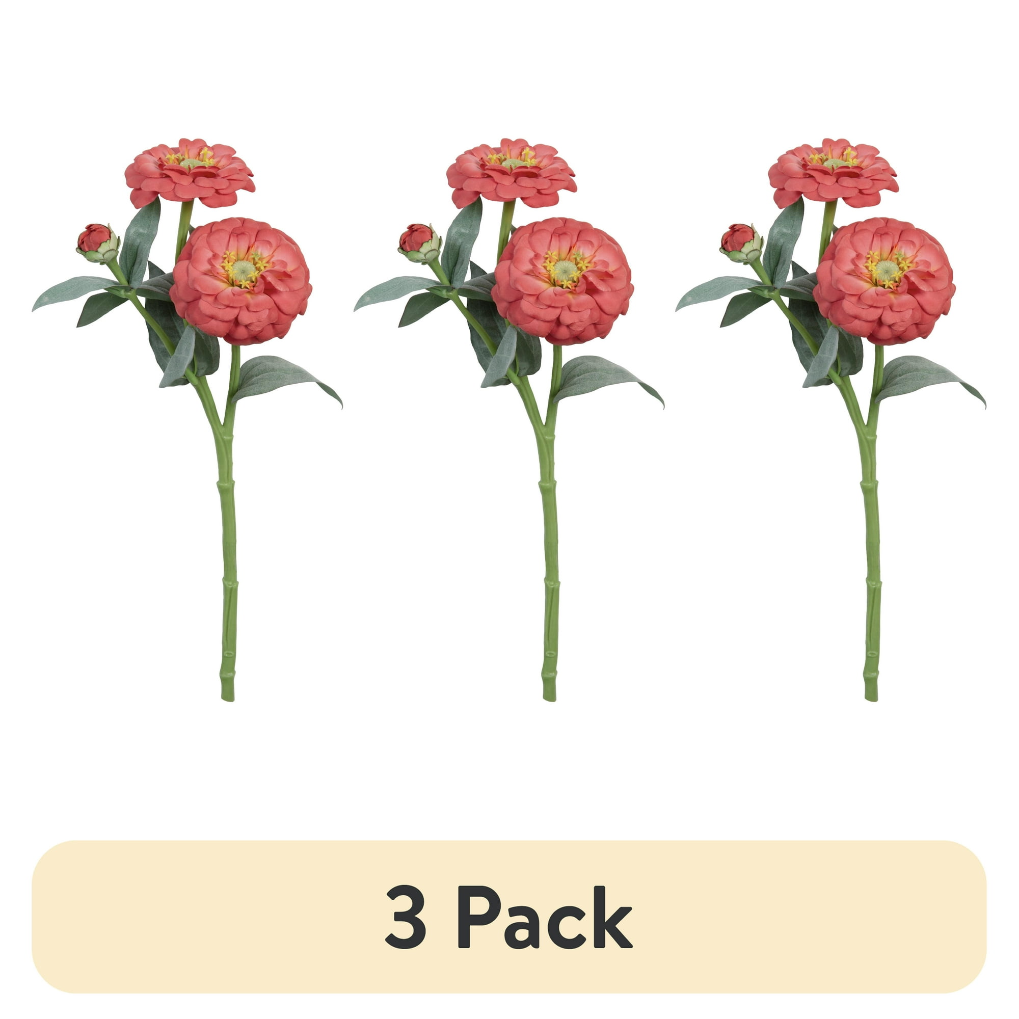 (3 pack) Mainstays 13 in Artificial Silk Coral Zinnia Short Stem for Indoor Use
