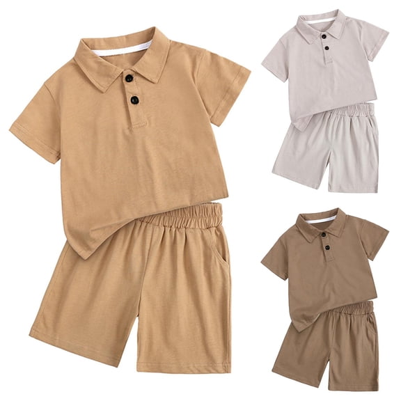 Agkizg 2PC Solid Cotton Short Sleeve Top Shorts Set Casual Summer Outfits (Boy's or Boy's Plus),2-Piece Set