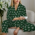 thumbnail image 6 of Honeii Green Buffalo Plaid Merry Christmas Print Women's Pajama Sets Long Sleeve Button Down Sleepwear Nightwear Soft Pjs Lounge Sets 2PCS-, 6 of 7