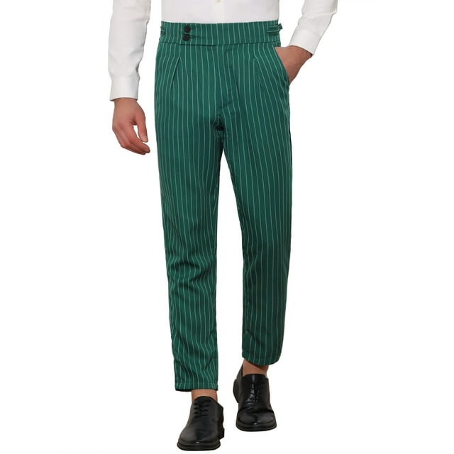 INSPIRE CHIC Pantalon Fuselé à Rayures pour Homme, devant Plissé, Pantalon Habillé Formel 28 Vert