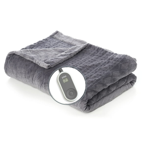 Pure Enrichment PureReliefTM Radiance Couverture Chauffante de Luxe - 10 Réglages de Chaleur, Tissu en Velours Micromink Super Doux, Contrôleur LCD, Minuterie d'Arrêt Automatique, Lavable en Machine - Couverture Électrique Taille Twin