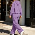 thumbnail image 6 of Women 2 Piece Outfits Long Sleeve Cropped Hoodie Sweatshirt High Waist Wide Leg Pants Casual Loose Sweatsuit Set for Daily Workout Jogging Streetwear Purple XL, 6 of 8