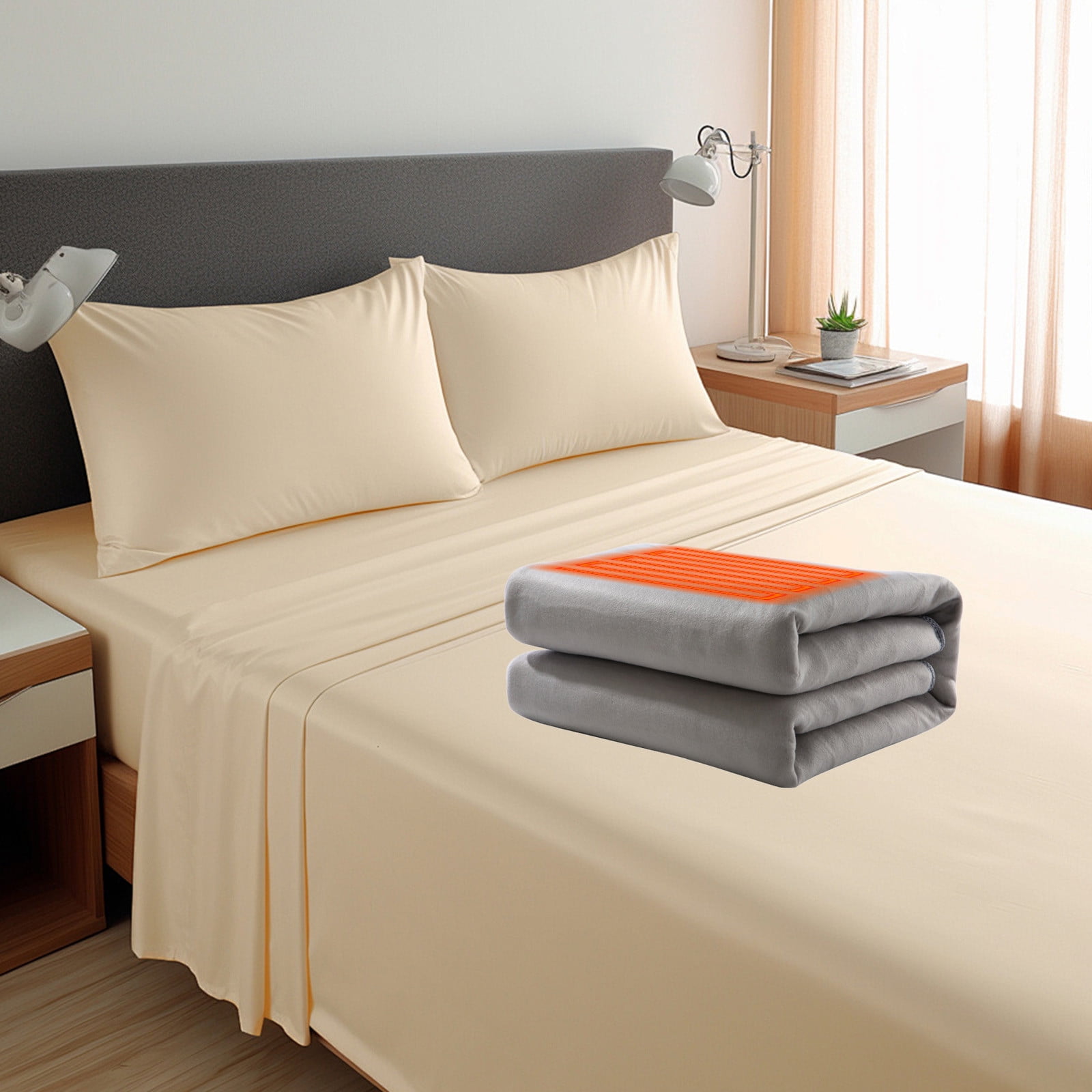 Hyknon Heated Blanket Non-Woven Breathable Electric Throw Blanket 59x31.5" Comfortable Gray Heating Blanket for Living Room Office Car