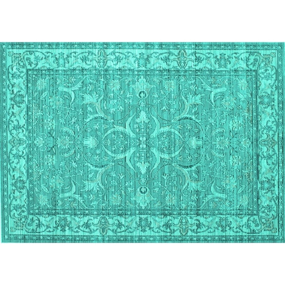 Ahgly Company Machine Washable Indoor Rectangle Persian Turquoise Blue Traditional Area Rugs, 5' x 7'
