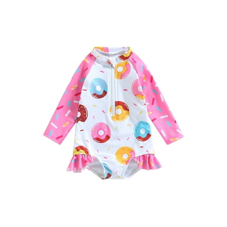 

Toddler Baby Girl Swimsuit Zipper Rash Guard Bathing Suit One Piece Bikini Ruffles Long Sleeve Swimwear