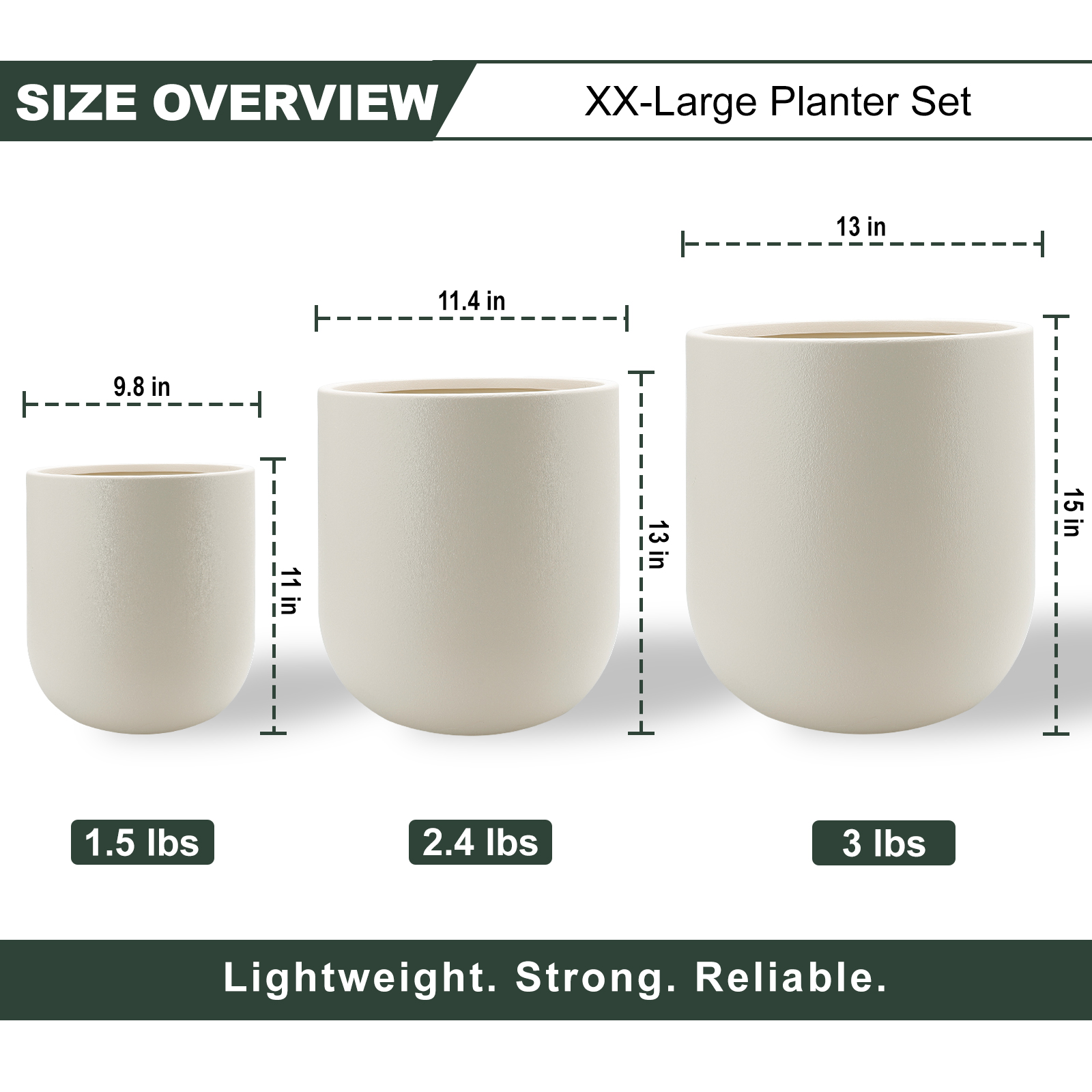 Foukus 3-Piece Large Concrete-Look Plastic Planters, Beige photo 2