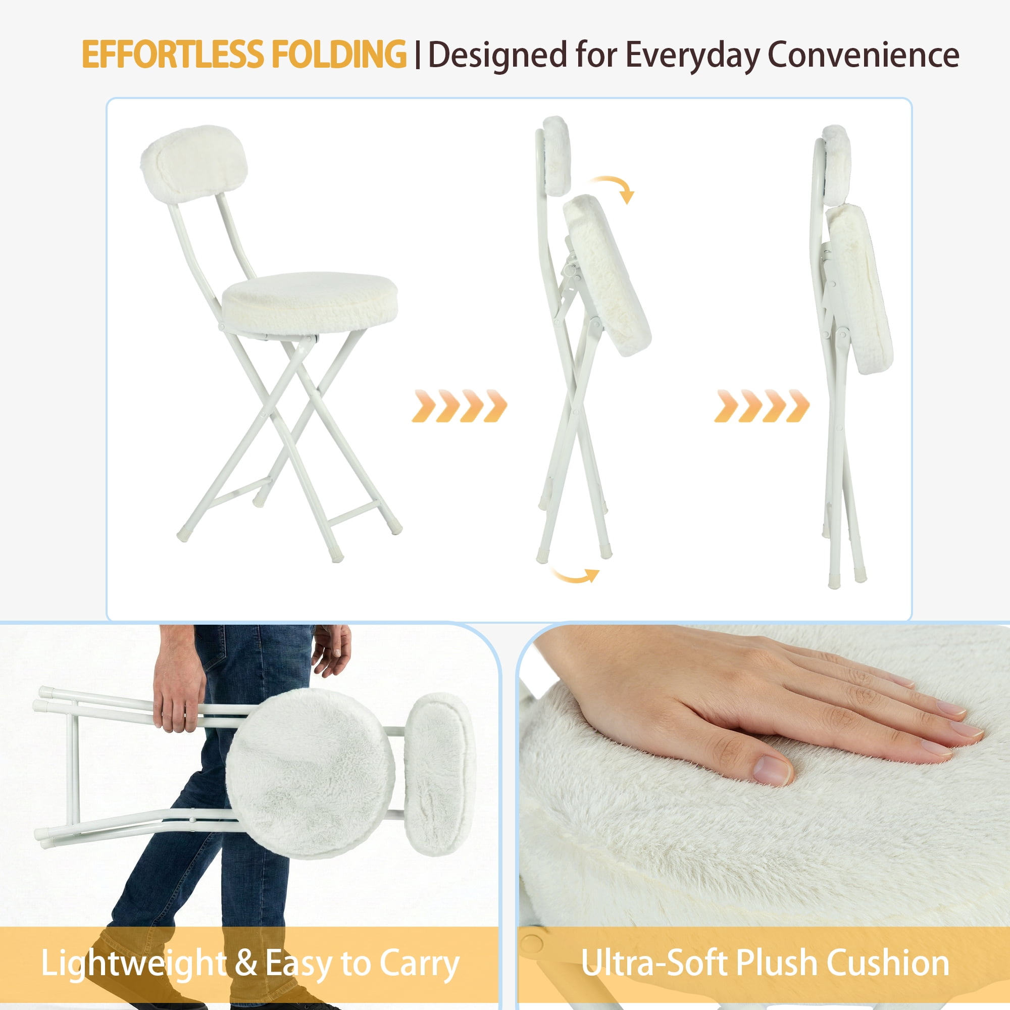 Homy Casa 4-Pack Folding Chairs with Back, Plush Padded Seating for Dining and Guest Use, Ivory Cream