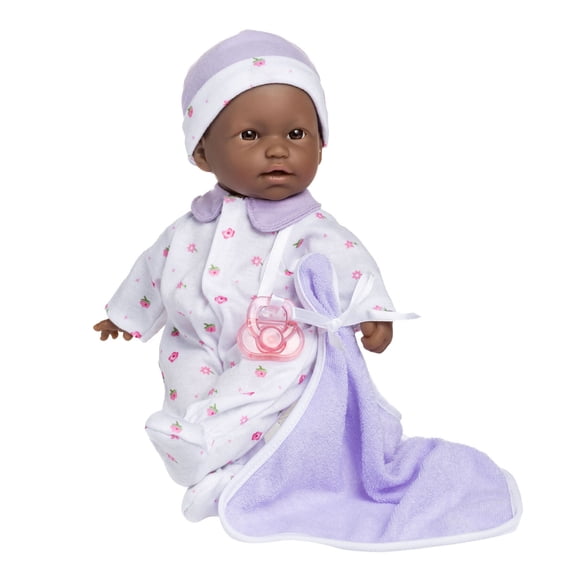 JC Toys La Baby African American Baby Doll |Washable 11 Inch Soft Body Doll with Purple Outfit, Blanket and Pacifier|For Children 12 Months and Older