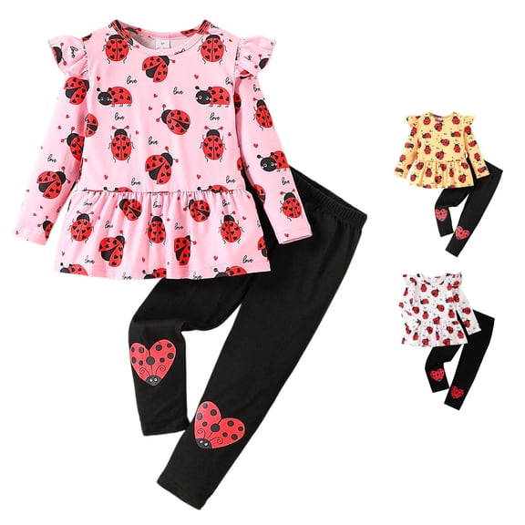 WERYOUNG Girls Outfits Long Sleeve Cartoon Print Top And Pants Casual 2 Piece Sets For Spring Fall Winter Travel Stylish Clothing Sets 3-4 Years