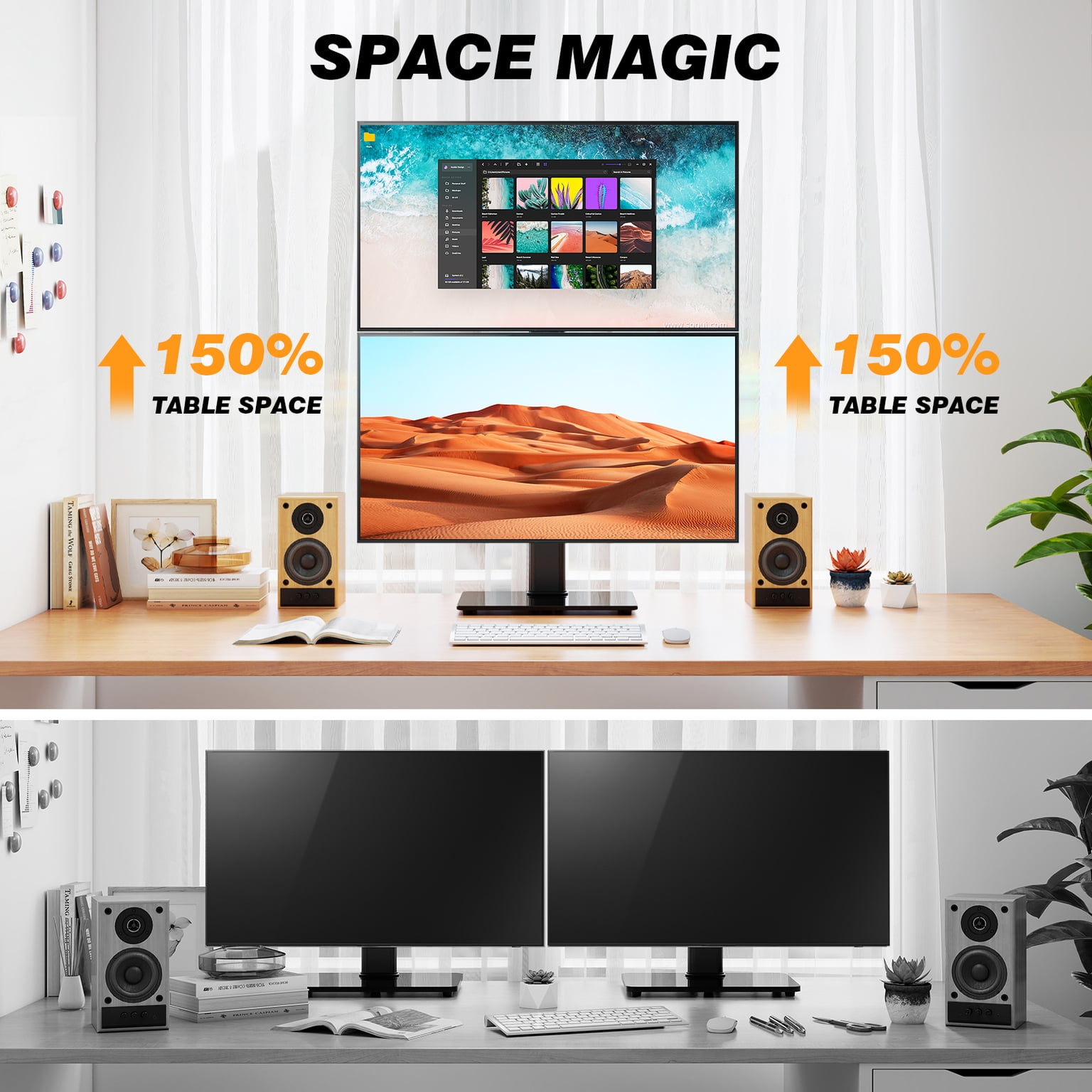 TAVR Furniture Table Top TV Stand Dual-Screen 360° Rotatable 13-38 inch for Flat/Curved Screens, 44 lbs Capacity with Cable Management
