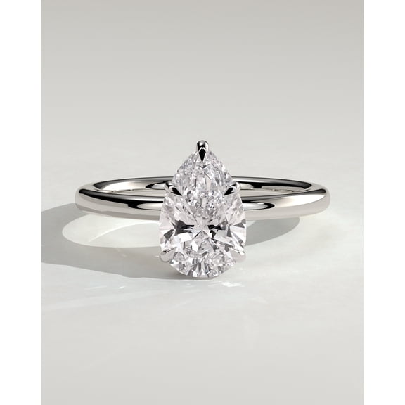 CAPRICARATS 3.00 Ct Pear Cut Moissanite Solitaire Engagement Ring, Hidden Halo, 18K White Gold