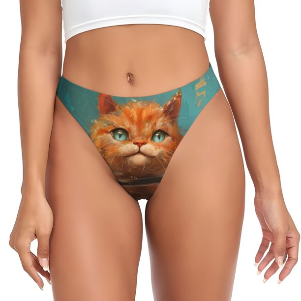 Balery Strong Kitten Lifting Weights Tangas de Algodón para Mujer con Estampado – Ropa Interior Sexy, Transpirable, G-string-4X-Large