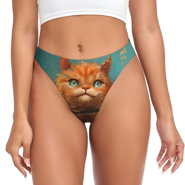 Fotbe Strong Kitten Lifting Weights Tanga Sin Costuras para Mujer con Estampado – Panties Invisibles, Transpirables y Cómodos para Uso Diario-X-Small