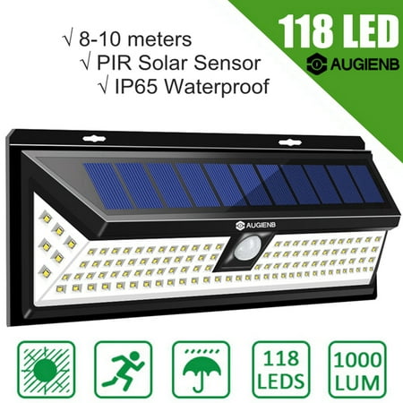 AUGIENB Solar Powered Super Bright 118 LED Light Garden Outdoor Motion Patio Lights Sensor Wall Lights Security (Best Solar Powered Light For Shed)