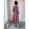 thumbnail image 6 of Autumn Women'S Long Sleeve Ruffled Round Neck Layered Flowing Wedding Guest Maxi Dress Purple XL, 6 of 7