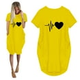 thumbnail image 1 of YUNAFFT Robes pour Femmes Liquidation Mode Femmes Ample Amour Imprimé Col Rond Poches Décontracté Manches Courtes Robe Vente, 1 of 4