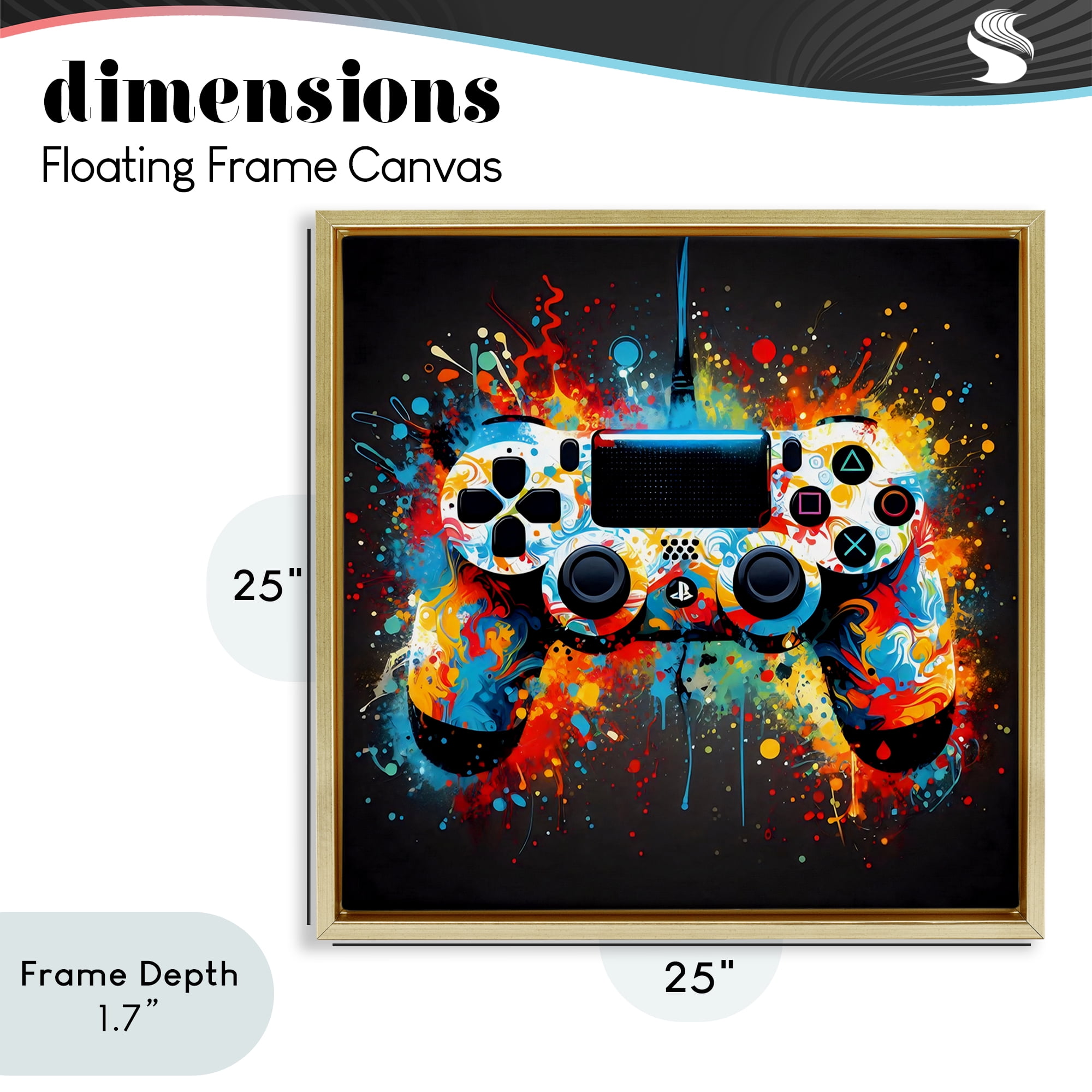 Stupell Industries Colorful Controller Swirl Gold Framed Floater Canvas Wall Art, design by Creative Studio