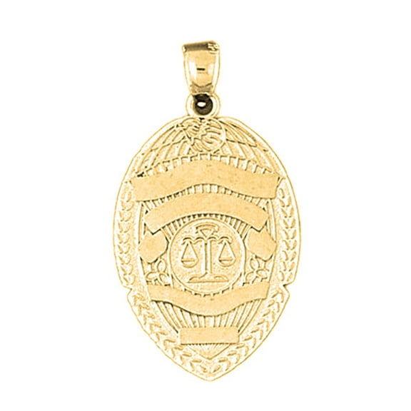18K Yellow Gold Police Badge Pendant - 34 mm