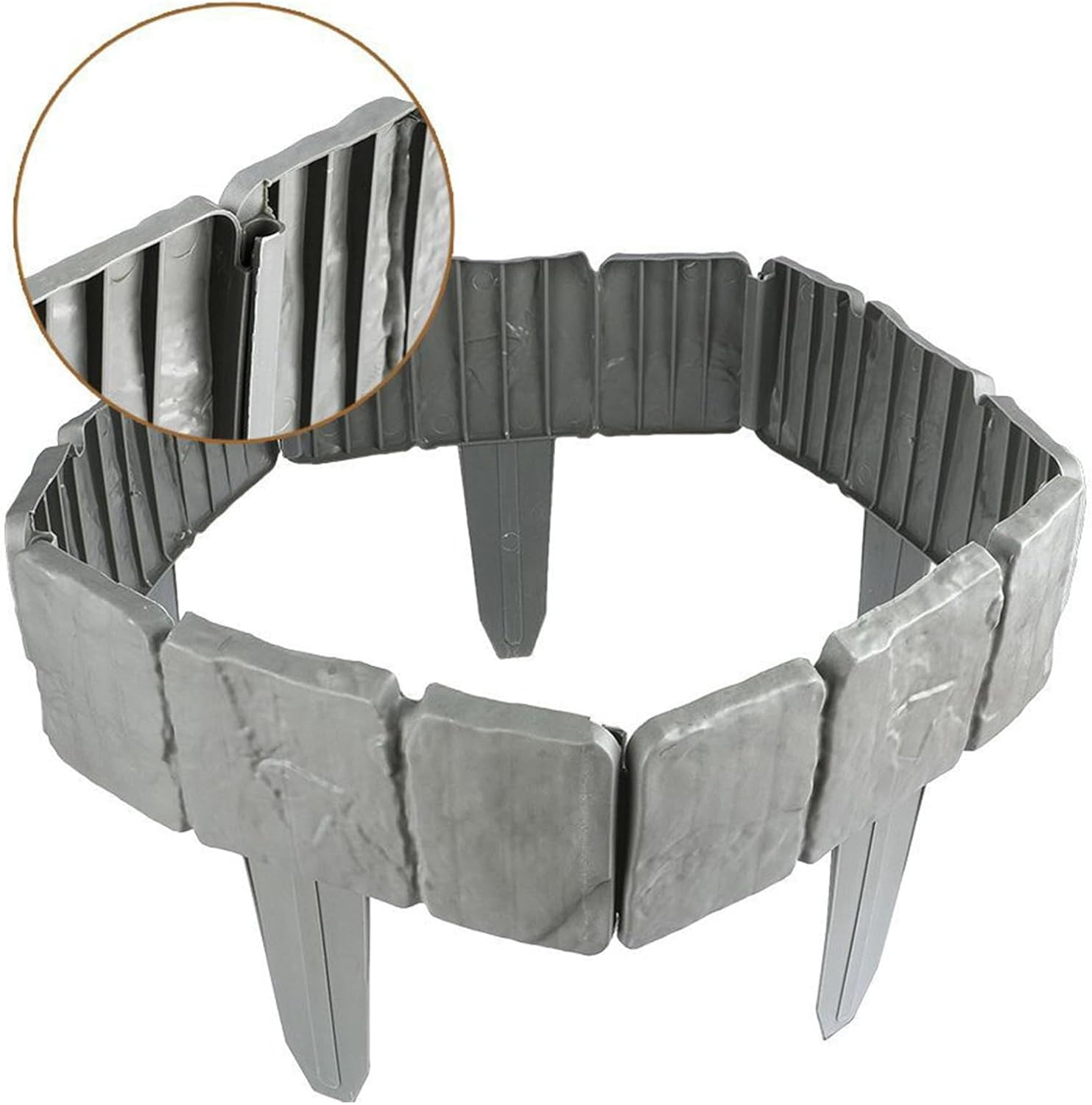 Imitation Stone Garden Fence,Stone-Like Garden Edging Border,Stone Landscape Edging,Landscape Decor Decorative Panels Flower Bed Path Lawn Outdoor Picket Yard Grass Edge (Grey, 20PC)